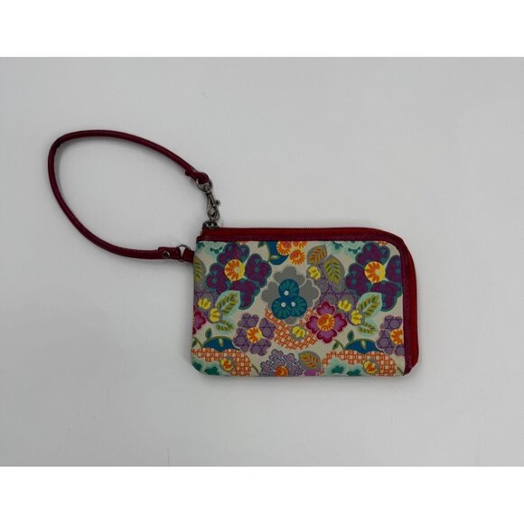 Fossil Floral Print Wristlet Wallet With Red Strap & Zipper Closure - Picture 2 of 13